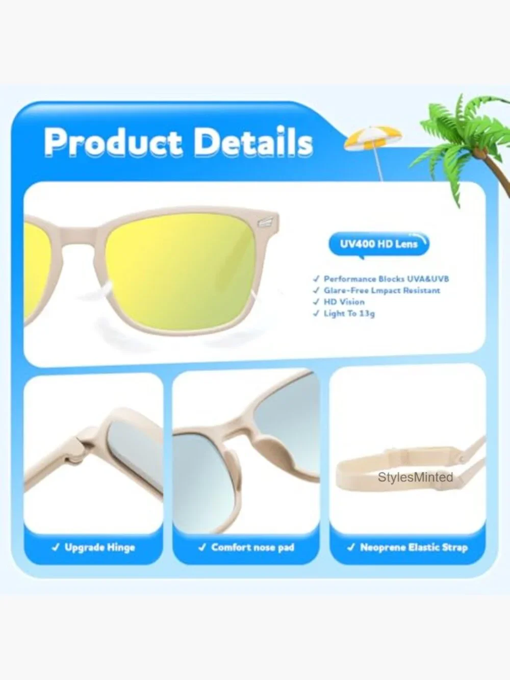 Infant Toddler Sunglasses with Strap, UV Protection 3 Pack